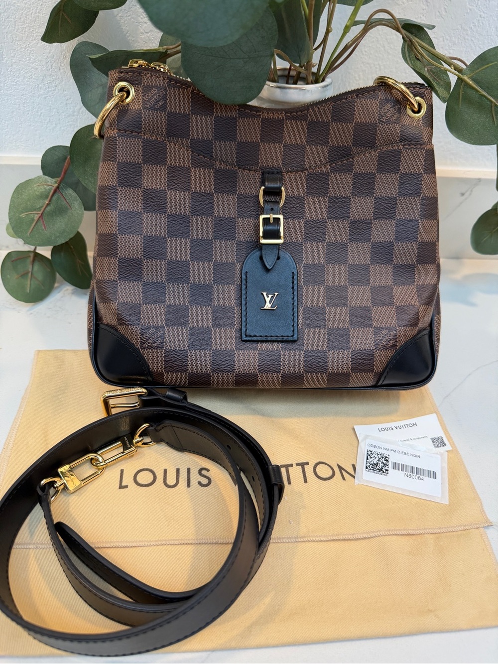 Lous Vuitton Odeon PM in Damier Ebene with Black Trim